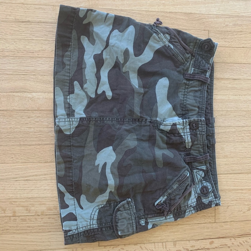 Camouflage mini skirt.
